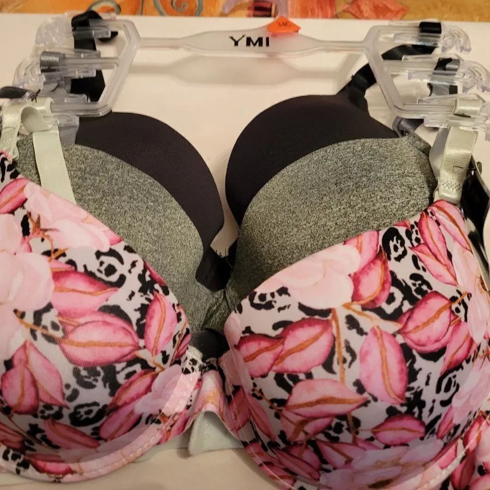 BRANDNEW YMI Women's Print and Solid Push-Up Bra Set, 3-Pac - Picture 7 of 16